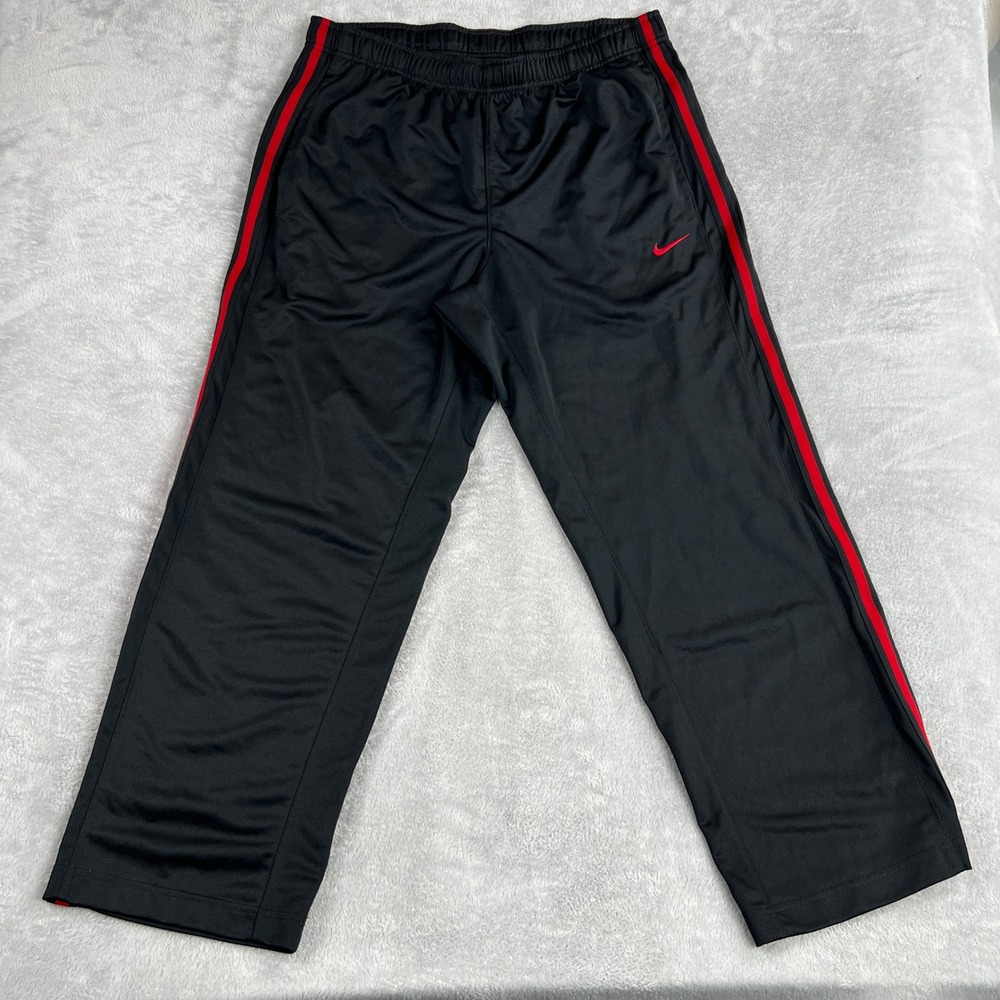 Nike Side Stripe Athletic Track Pants XL Black Red Training Gym Baggy Wide Leg